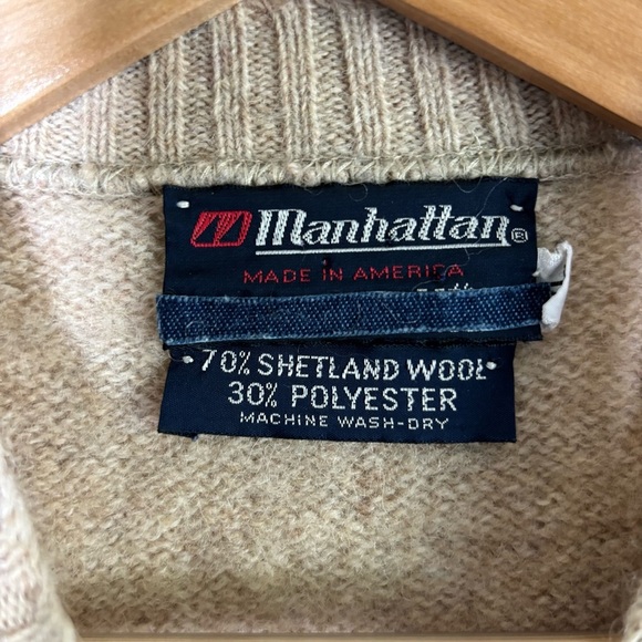 Vintage Manhattan Womens Crewneck Sweater Shetland Wool Large Beige Tan Nordic - Picture 4 of 6